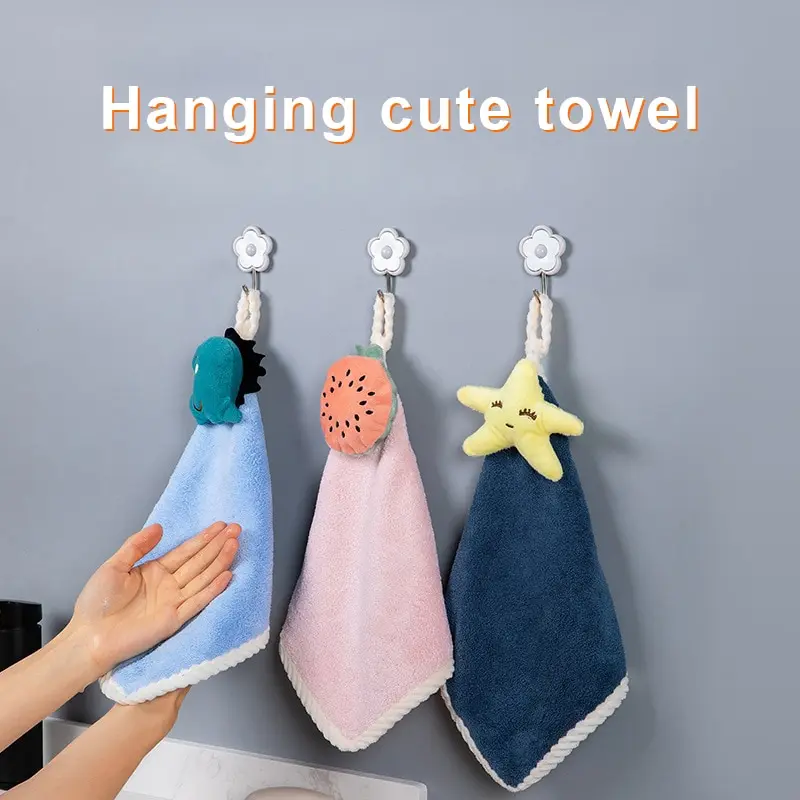 Coral Fleece Hangable Thicken Towel CartoonTowel Cute Absorbent Hand Towels Cleaning Cloth Rag Handkerchief