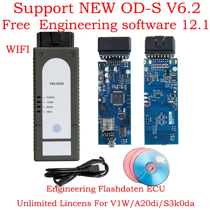 Онлайн 6154 V1.66 OS V6.2 инженер V12.1 Flash ECU 6154 Wifi ForV0W A0di Диагностика автомобиля лучше 5054A полный чип