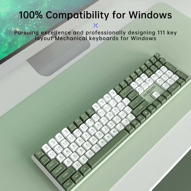 Ausdom Hola111 Teclado Mecânico 2.4g sem Fio Gaming Esports Home Office Teclado 111 Tecla Completa Ttc Pbt Keycaps para Windows pc - Imagem 6
