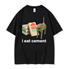 I Eat Cement Cursed Cat Funny Meme T Shirt Women's Fashion Humor Short Sleeve T Shirts Male High Quality Cotton T-shirt Tops 1