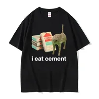 I Eat Cement Cursed Cat Funny Meme T Shirt Women's Fashion Humor Short Sleeve T Shirts Male High Quality Cotton T-shirt Tops 1