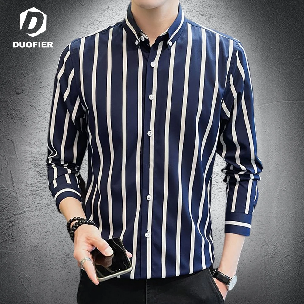 

2023 New Men's Shirts Long Sleeve Casual Formal Social Shirts Autumn Summer Korean Shirt Fashion Vertical Stripe Shirt Husband