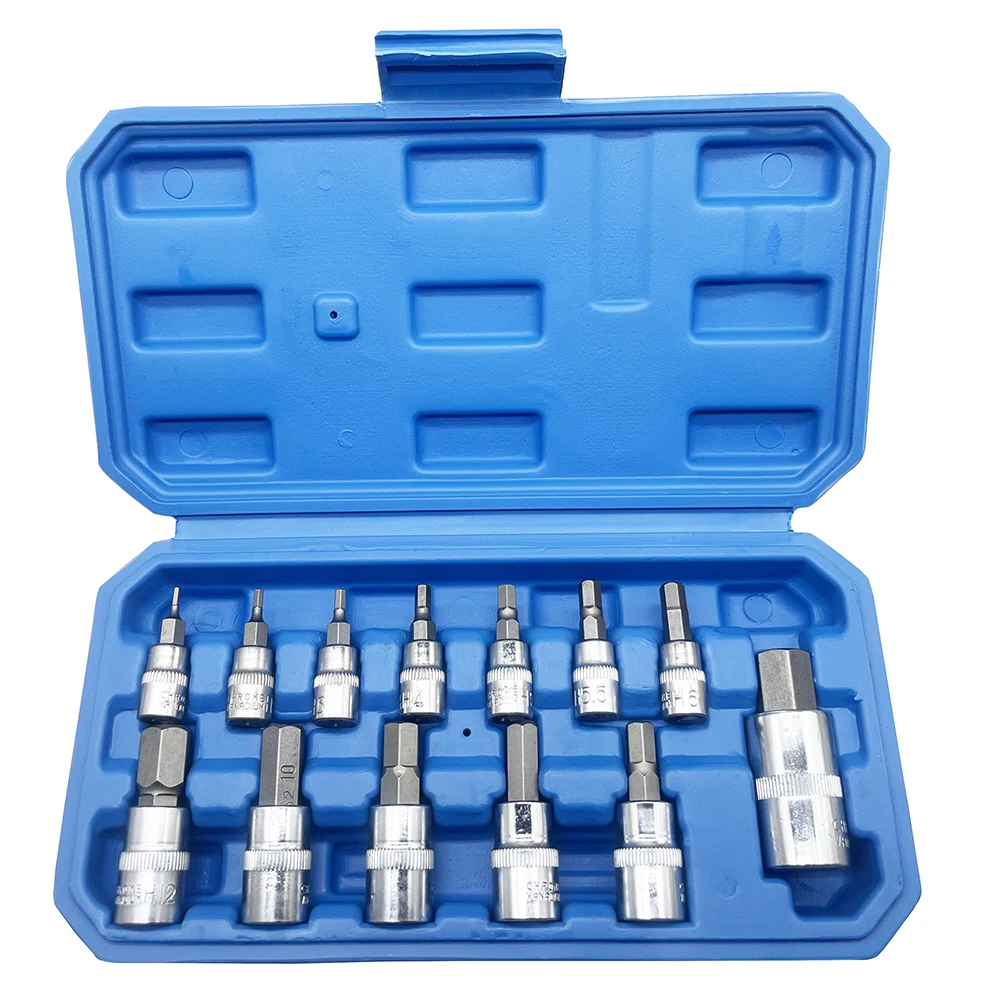 

13Pcs Star Torx Hex Bit Socket Set H2-H14,CRV Sockets 1/4inch,3/8inch & 1/2inch Drive For Hand Use Work On Cars Trucks