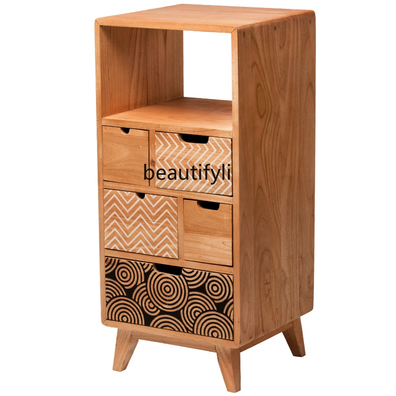 

Nordic Drawer Storage Locker Living Room Bedroom Small Apartment Simple Retro Solid Wood Chest of Drawers