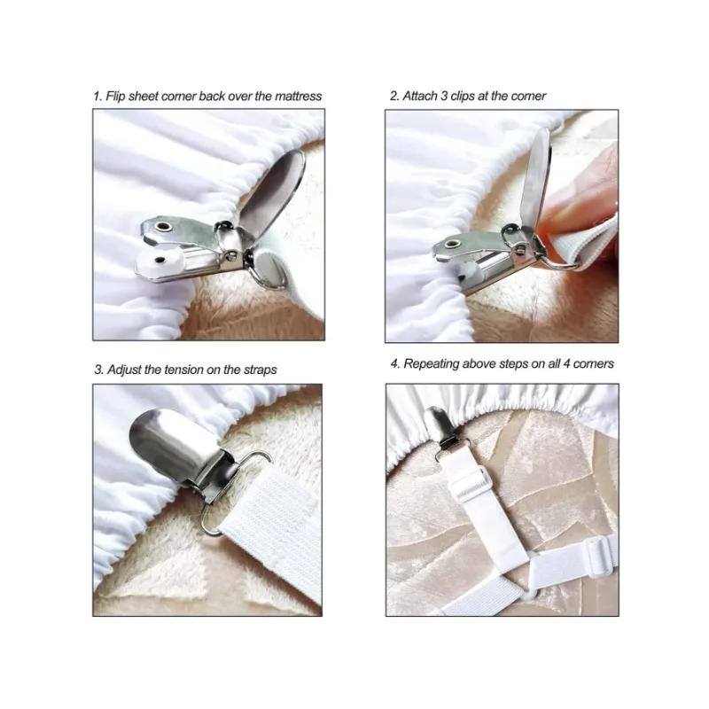 Triangle Bed Sheet Clips Adjustable Fitted Sheet Suspenders & Mattress Grippers for Secure Hold bed sheet clips