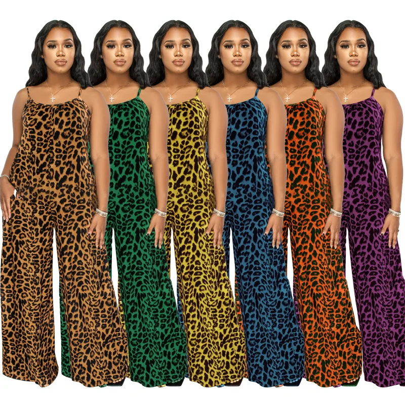 

2023 Autumn Women's Leopard Print Suspenders Casual Large One-piece Pants
