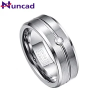 Nuncad Men's 8mm Tungsten Carbide Rings Cubic Zirconia Grooved Tungsten Wedding Band Rings Matte Finish Polished Beveled Edge 1
