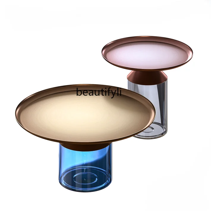 

Modern Minimalist Designer Creative Glass Metal Tea Table Home Living Room Sofa Side Table