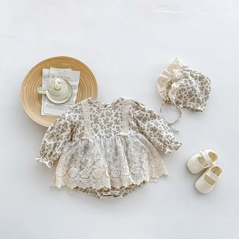 Lace Baby Girls Bodysuit Dress Spring Floral One Piece