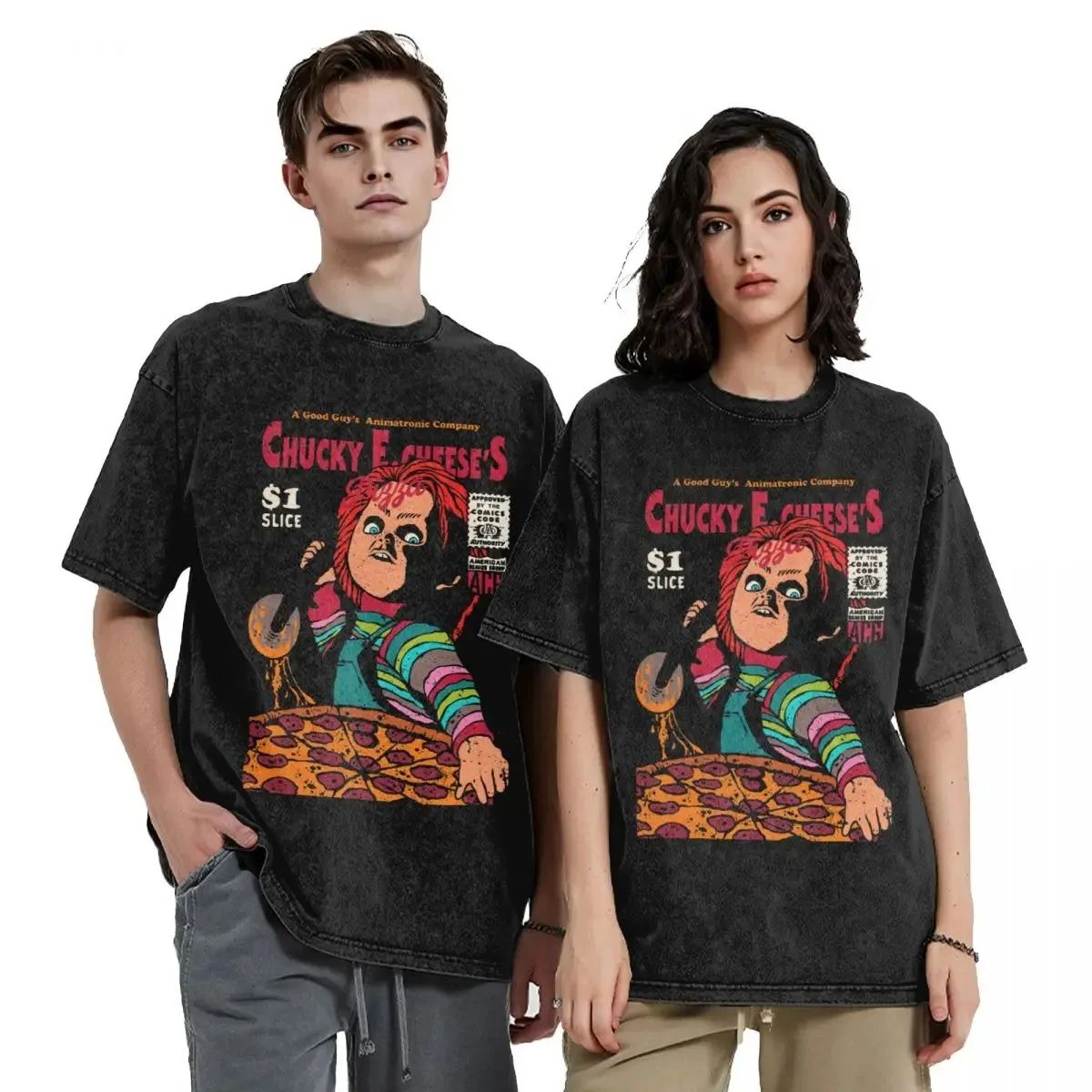 Chucky's Pizza Chucky Washed T Shirts Streetwear Hip Hop Novelty T-Shirts Tees Tops Men Women 100% Cotton Street Summer men t shirts