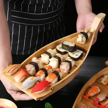 1 pz barche per sushi in bambù strumenti di cottura giapponesi Sashimi decorazioni assortite modello di barca in legno fatta a mano conservazione degli alimenti vassoi per sushi 1