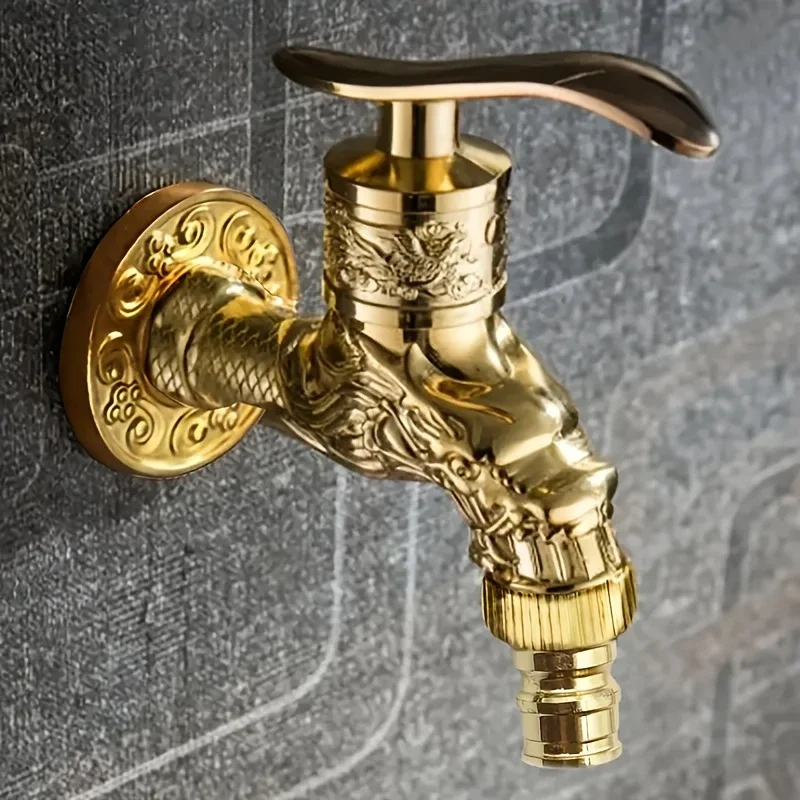 Elegant Golden Dragon Wall-Mounted Faucet with Single Cold Water Valve - Rustic Vintage Style, Stainless Steel and Zinc Alloy