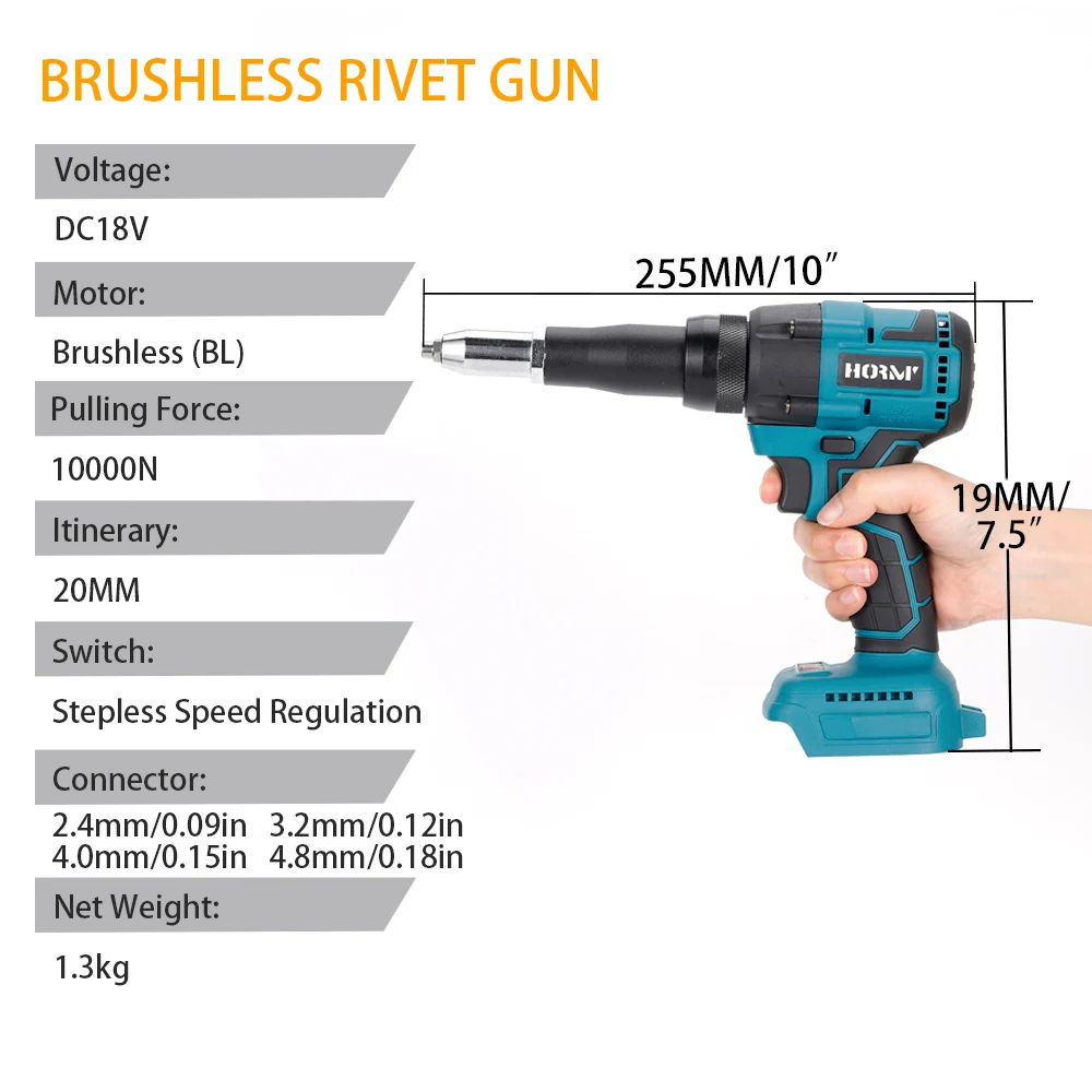 Rivet gun rivet nut tool rivet gun set Hormy electric rivet gun brushless wireless rivet nut gun cordless rechargeable auto riveting drill tool for Makita 18V battery