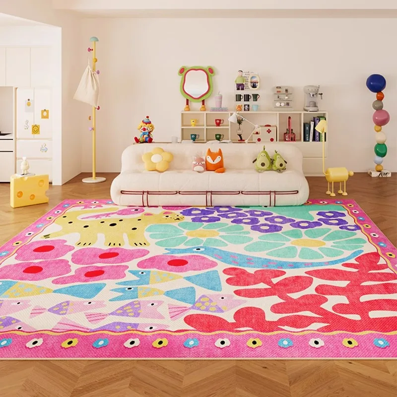 Modern Art Living Room Carpet Large Area Bright Dopamine Print Bedroom Rugs Stylish Light Luxury Decoration Coffee Table Mats 러그