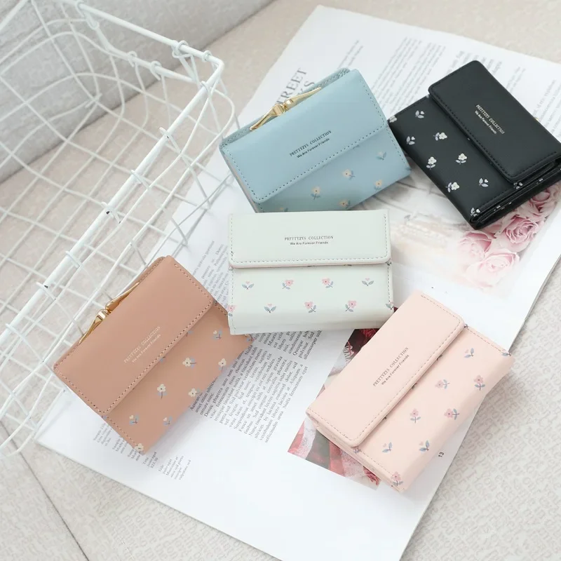 New Short Buckle Purse Korean Version of The Three Fold Small Fresh and Simple Personality Small Floral Mini Ladies Money Clip 6
