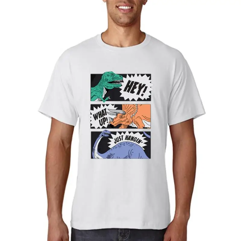 

Korean Fashion Men's Retro Print Short Sleeves, Dinosaur In The Chest Logo, Interesting And Vivid Animation Style Shirt T-shirt