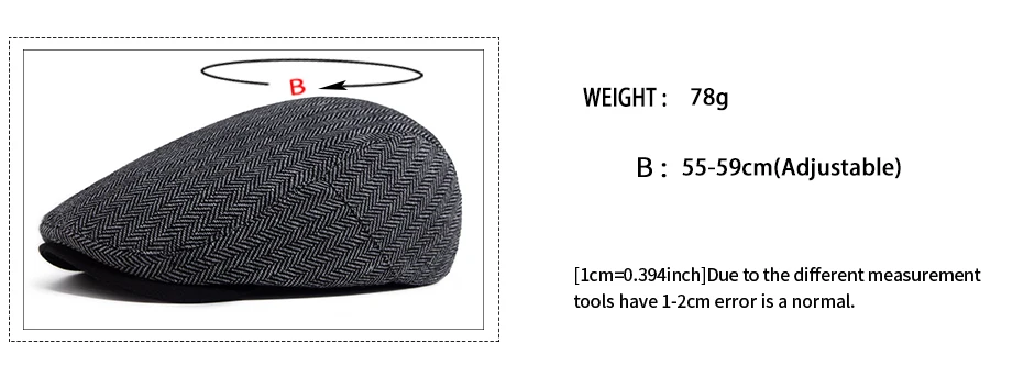Vintage Fischgräten Baskenmütze Männer Herbst Winter Casual Flachen Hut Outdoor Visier Berets Retro Mode Zeitungsjunge Mütze männer Einstellbar – Detail 3