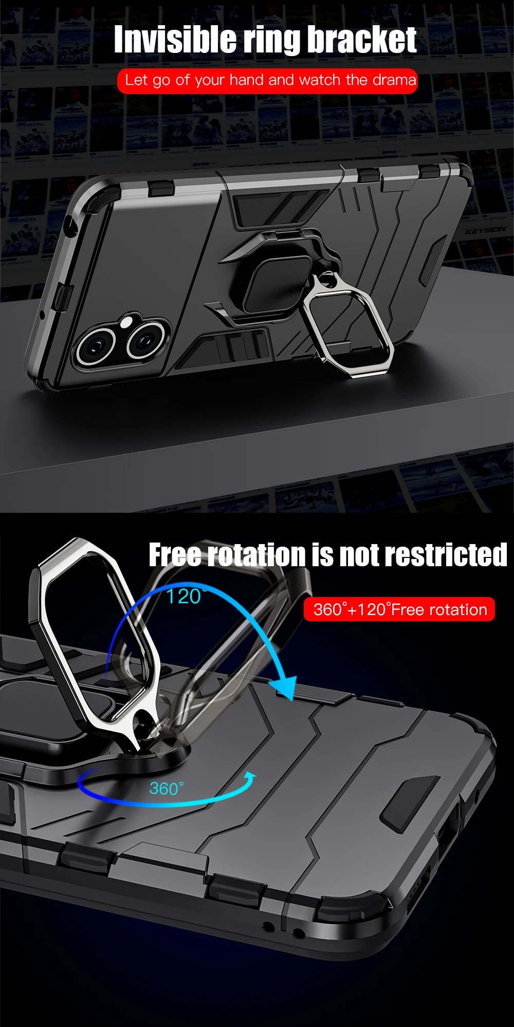 Custodia antiurto KEYSION per Xiaomi POCO M4 5G in silicone + PC con supporto ad anello in metallo per telefono cellulare per POCO M4 Pro 4G 5G_voghion.com