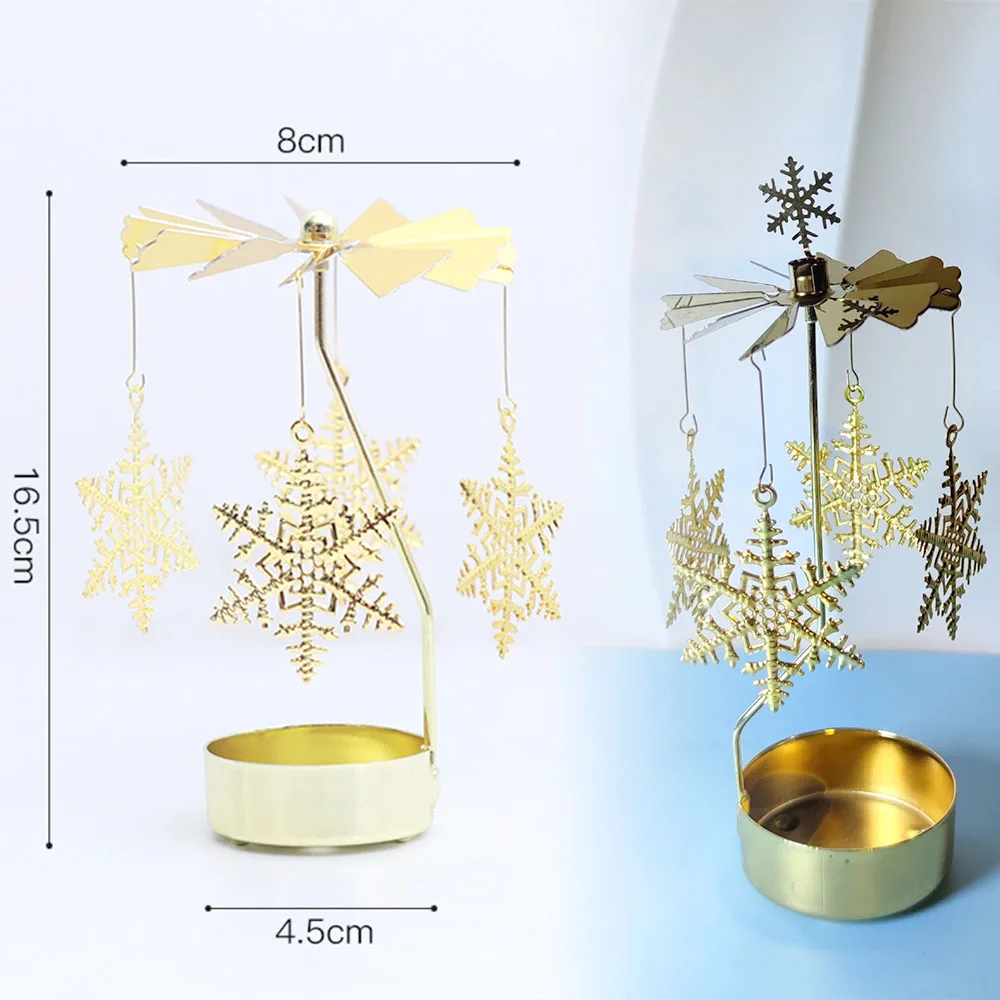 Gold Rotating Candle Holder Christmas Decor Metal Spinning Tealight Carousel DIY for Wedding Party Table Centerpiece Decoration