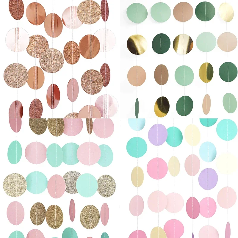 Party Decorations Birthday Streamers 3 Meter 5cm Circle Dots Paper Party Garland Streamer Backdrop (10 Feet Long) Pink White Gold Glitter Round Paper