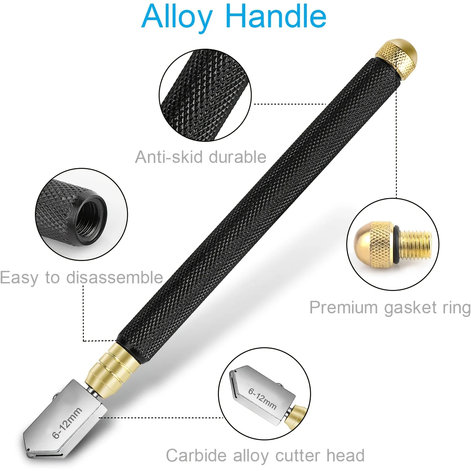 유리 절단기, 업그레이드 유리 절단 도구 2mm-20mm, 유리 절단 도구/타일/거울/모자이크용 펜슬형 오일 공급 카바이드 팁