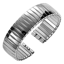 Stylish Elastic Metal Watch Band - Gold & Black Stretchable Stainless Steel Bracelet - 17mm (Polished Silver)