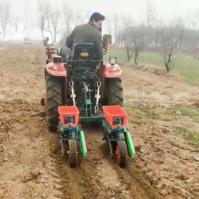 Corn Planter for Small Agricultural Hand Held Walking Tractor No-tillage Sowing and Fertilizing All-in-one Four-wheel Planter