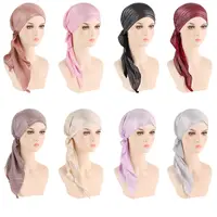 Hair Loss Women Headwrap Headwear Headscarf Beanie Cap Muslim Hijab Pre-Tied Bonnet Cancer Chemo Cap 2