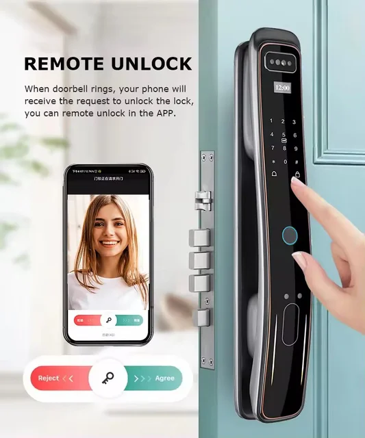 Glomarket Security Fully Automatic Visual Intercom Smart Lock 3d Face Recognition Biometric Fingerprint  Cerradura Inteligente 3