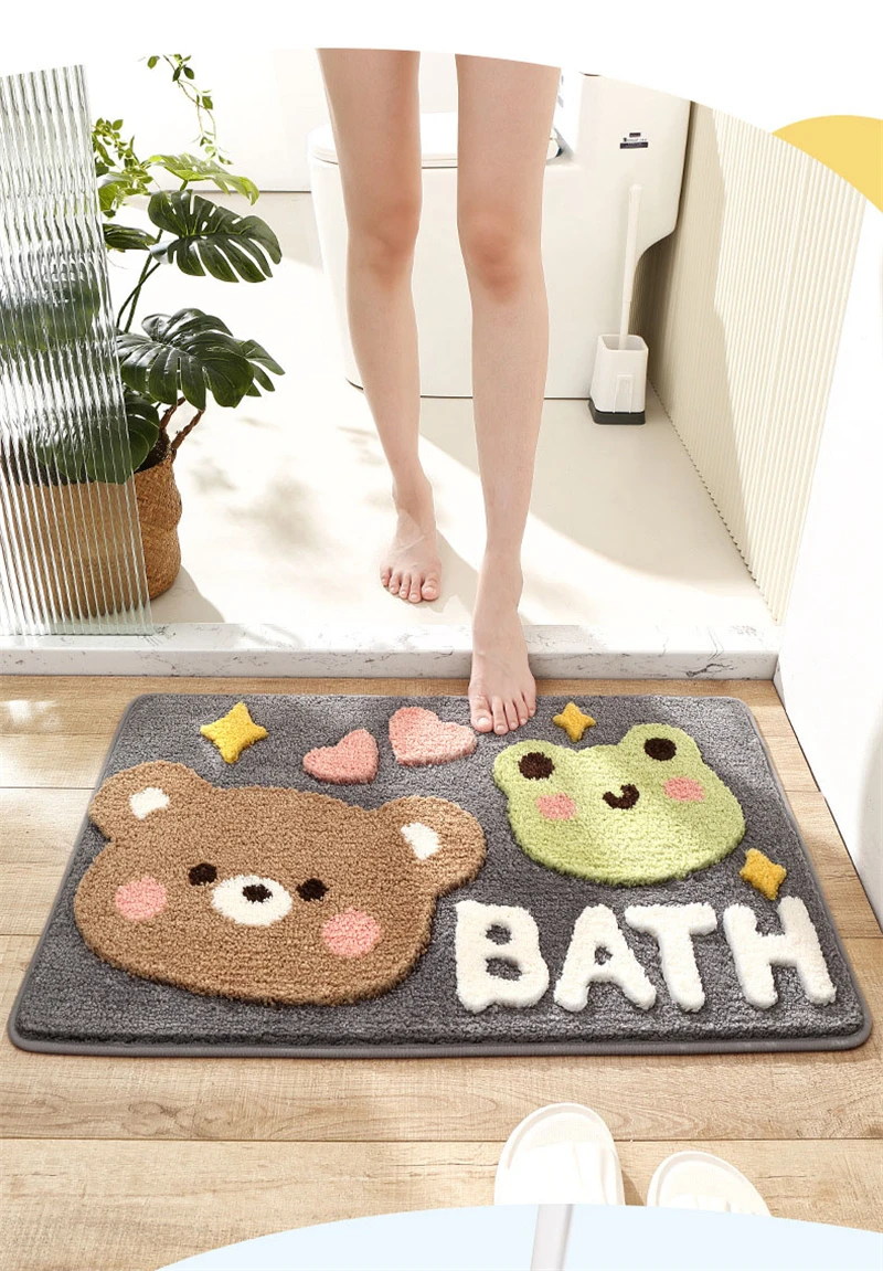 Simple Flocked Embroidery Bathroom Mat Thicken Super Absorbent Water Bathtub Side Rug Quick-drying Anti-Slip Bathroom Door Rugs