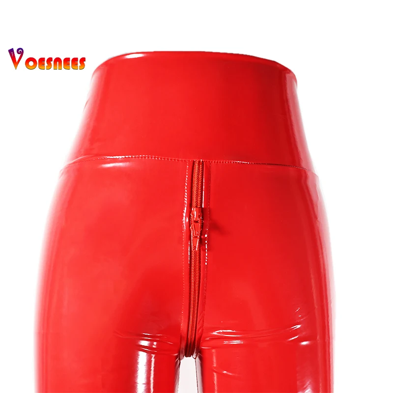 Butt Lift Slim PU Leather Women Vintage Waist Elastic Tights Pants Spring Zippers Bottoms Nightclub Micro Elasticity Leggings 2