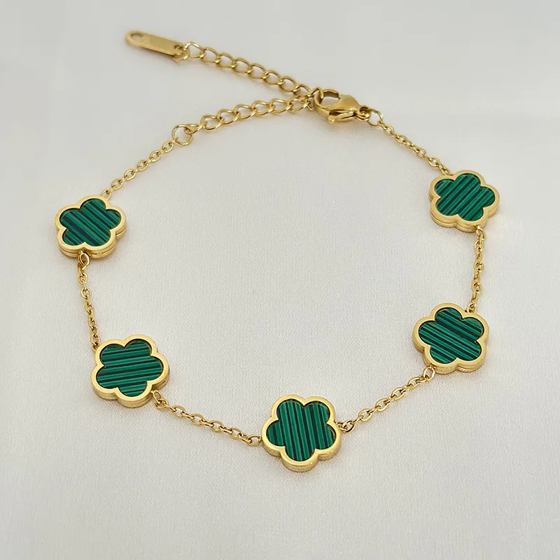 Green Flower Charm Bracelet for Women Gift Gold Color Stainless Steel Clover Bracelet Jewelry bracelet jewelry