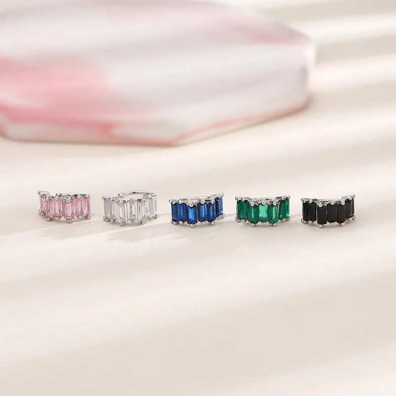 EIN Mädchen 1Pcs Unregelmäßige Quadratische Zirkon Ohr Clip Ohrringe für Frauen Geometrie Ohr Manschette Party Mode Silber Farbe Schmuck geschenke – Detail 10