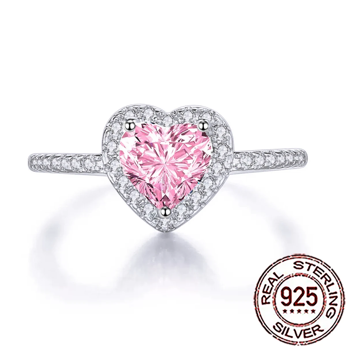 CWWZircons Ring aus 925er-Sterlingsilber, modischer rosa Zirkonia, herzförmiger Ring für Frauen, feiner Hochzeit, Verlobung, Schmuck, Geschenk SR082