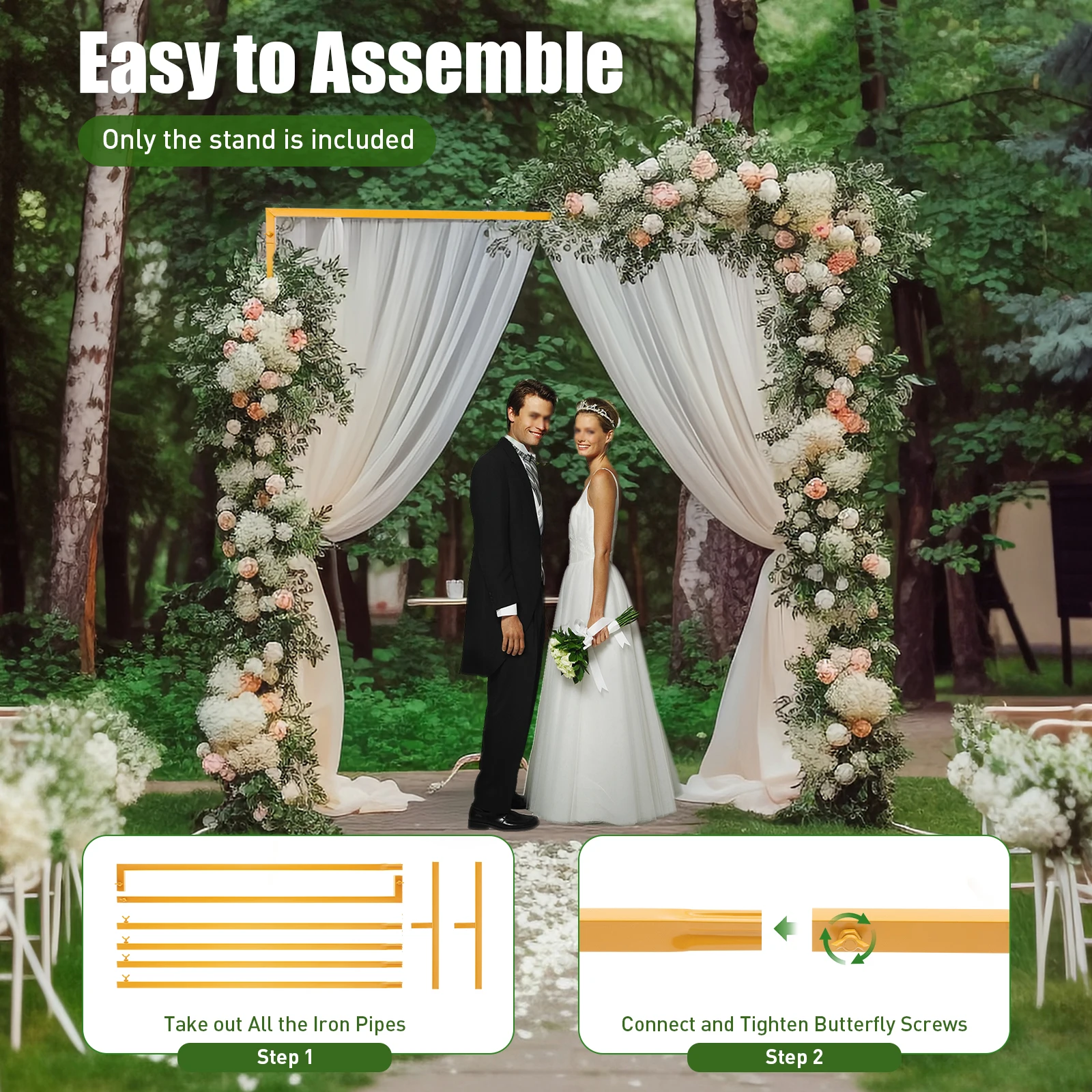 6.6 x 6.6 FT Heavy Duty Wedding Arch Square Metal Backdrop Stand Adjustable Height Bases for Outdoor Party Event Decoration