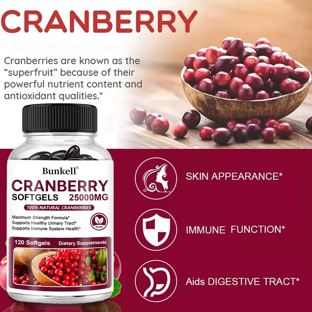 Cranberry Supplement with Vitamin C Antioxidants for Urinary Tract Health Kidney Support Bladder and Immune Health cranberry capsules
