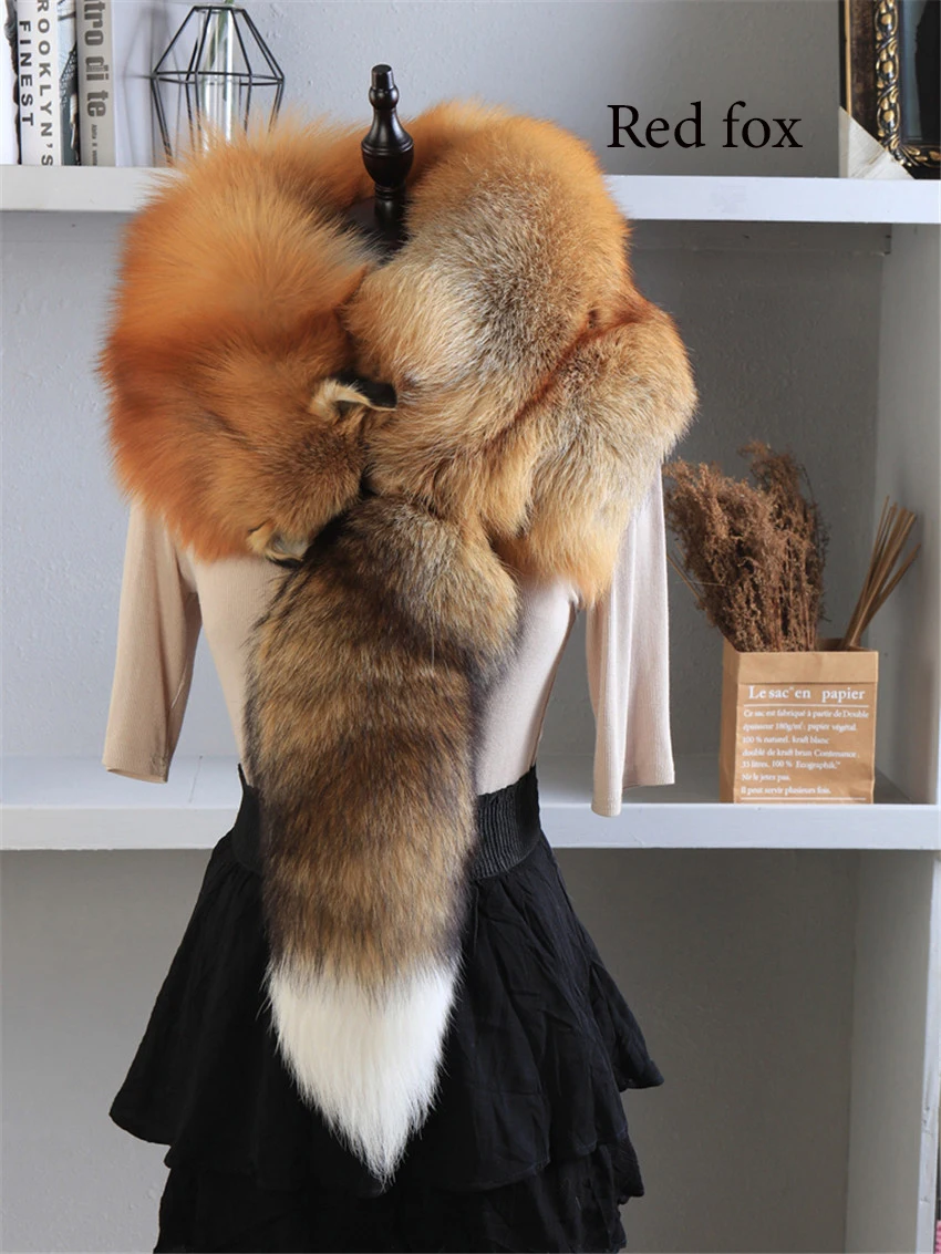 

Зимний цельный воротник унисекс из натурального Лисьего меха, роскошные Брендовые женские теплые шарфы из лисьего меха