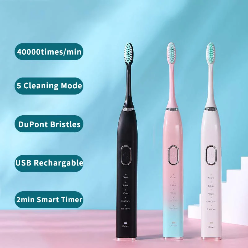 New Sonic Electric Toothbrush USB Rechargeable Metal Teeth Brush IPX7 Waterproof For Adults Teeth Whitening Cleaning Brush