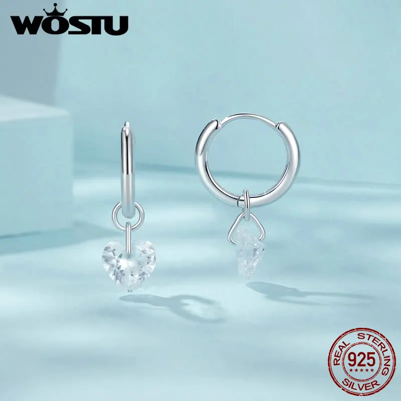 WOSTU 925 Sterling Silver 8 MM Heart Shaped Zircon Drop