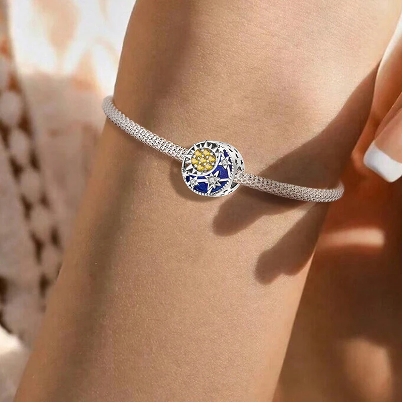 925 Sterling Silver Snow Mountain Scenery Starry Sky Charms Beads Fit Original  Bracelet Bangle High Quality DIY Jewelry