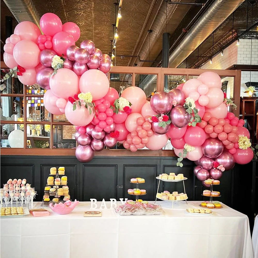 Pastel Pink White Latex Balloons Set Metallic Pink Confetti Balloon Wedding Bridal Shower Baby Shower Girls Birthday Decorations