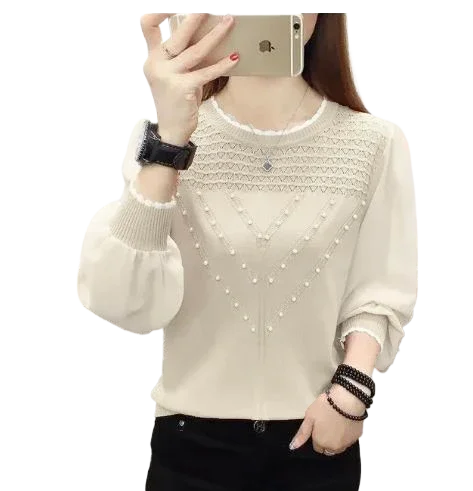 

Women's spring and autumn round neck slim elegant long sleeve knitted underwear