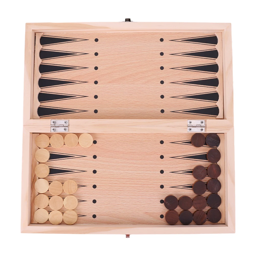 Large Chessboard 29x29cm Developing Strategic Thinking 3 in 1 Chess Chekers Backgammon No Toxic Wood Board Game for Boys Girls