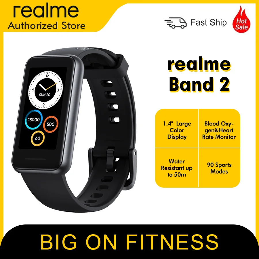 Умный Браслет глобальная версия realme Band 2 1 4 дюйма умный наручный монитор SpO2