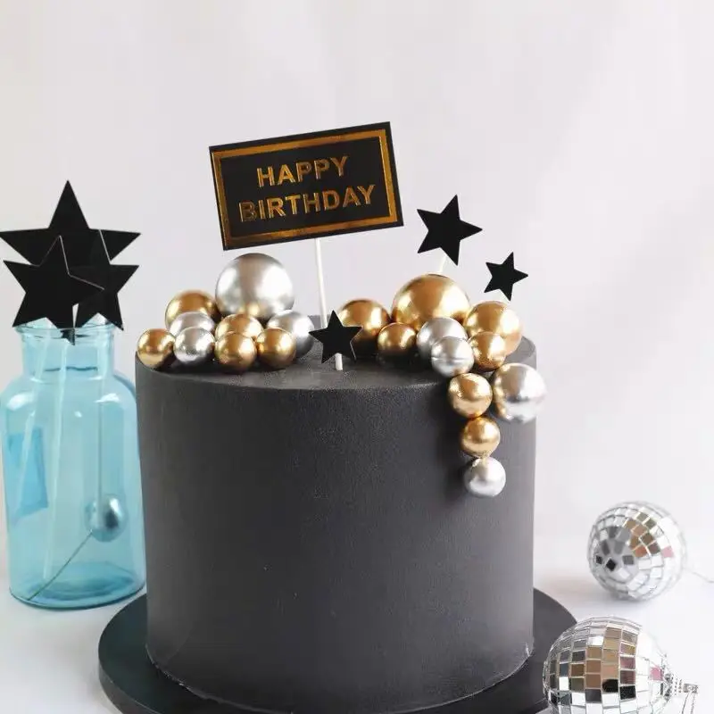 Cake Topper 20Pcs Cake Topper Gold Silver Ball Happy Birthday Cake Topper DIY Cupcake Flag Wedding Christmas Ball Decor Birthday Decoration