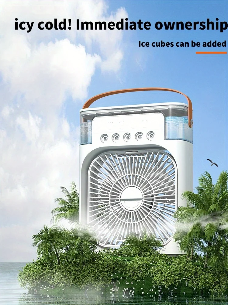 Sf8a891565fc14e2183a8af2a875b3adfH Spray Small Fan Five Hole Humidification Small Refrigeration Air Conditioner Mini Fan Water-cooled Silent Air Cooler Portable Mallzona