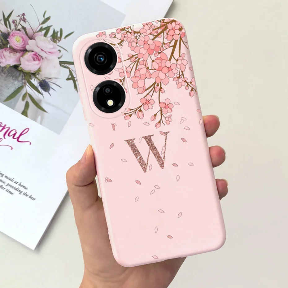 Fashion Crown Sakura Initial Letter Phone Bumper - Soft Silicon Back Cover