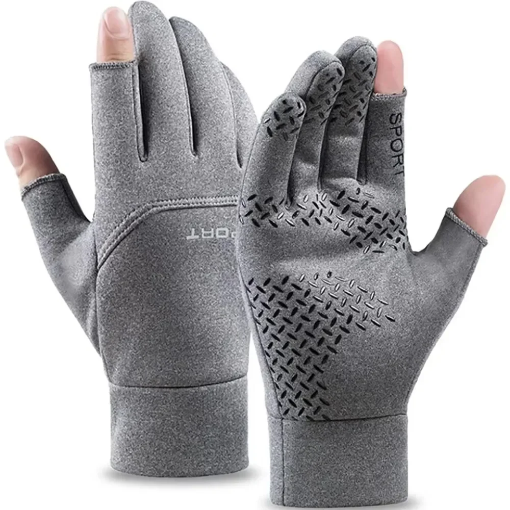 New 1 Pair Winter Fishing Gloves Women Men Universal Keep Warm Fishing Protection Anti-slip Gloves 2 Cut Fingers Outdoor Angling 2