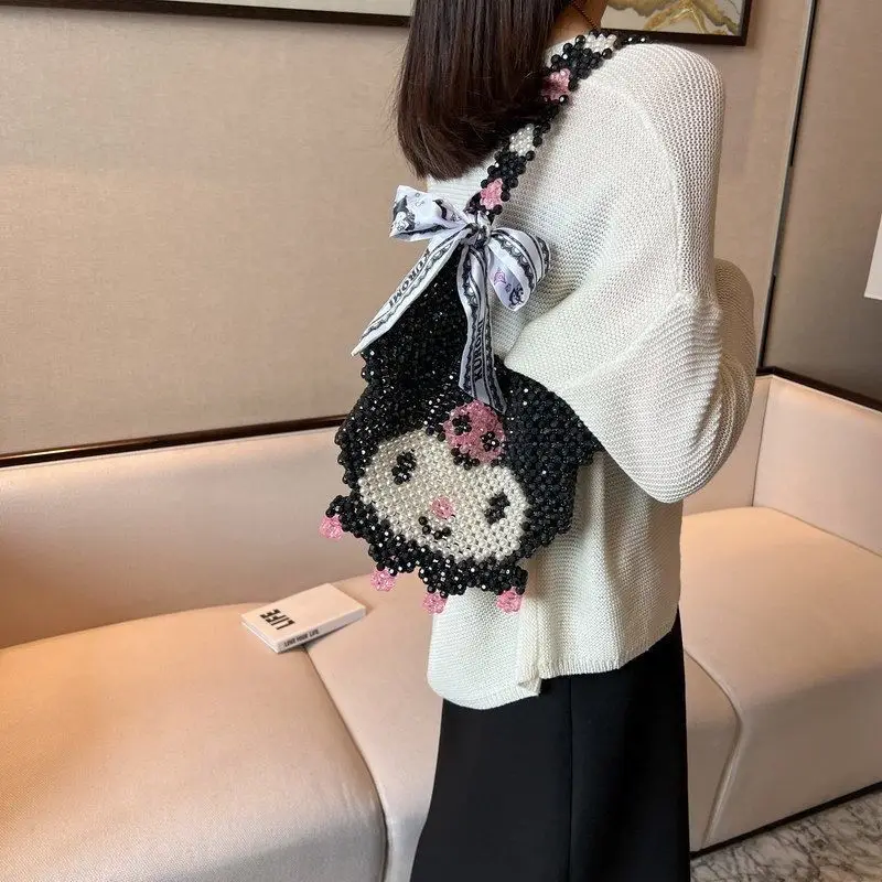 

Sanrio Kuromi Cartoon Anime Kawaii Handbag Diy Handmade Bag Creative Gift Shoulder Bags Beading Materials Kit Homemade Handmade