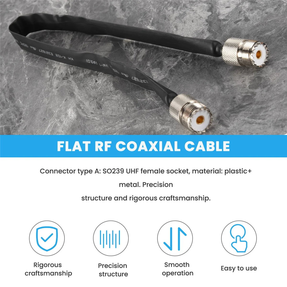 Coaxial Cable Door/Window Pass Through Flat RF Coaxial Cable SO239 UHF Female to UHF Female 50 Ohm RF Coax Pigtail Extension Cord